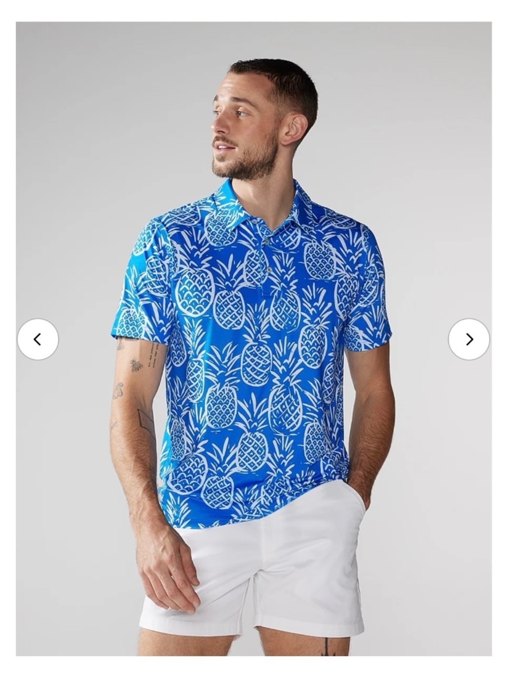 Chubbies Pineapple Polo Blue White Pullover Stretch UPF Golf Summer Party Medium